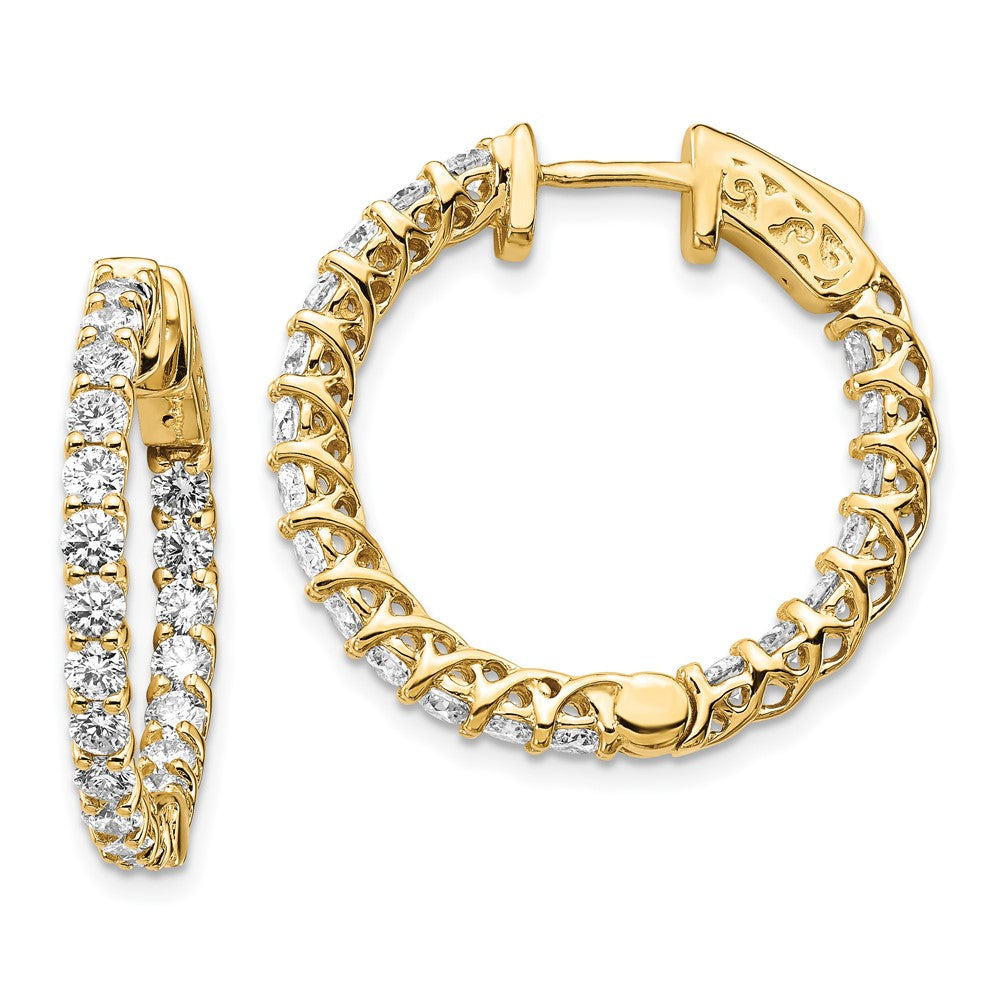 14k Yellow Gold 2 1/3 Ct. Lab Grown Diamond VS/SI+ G+ Round In and Out Safety Clasp Hoop Earrings