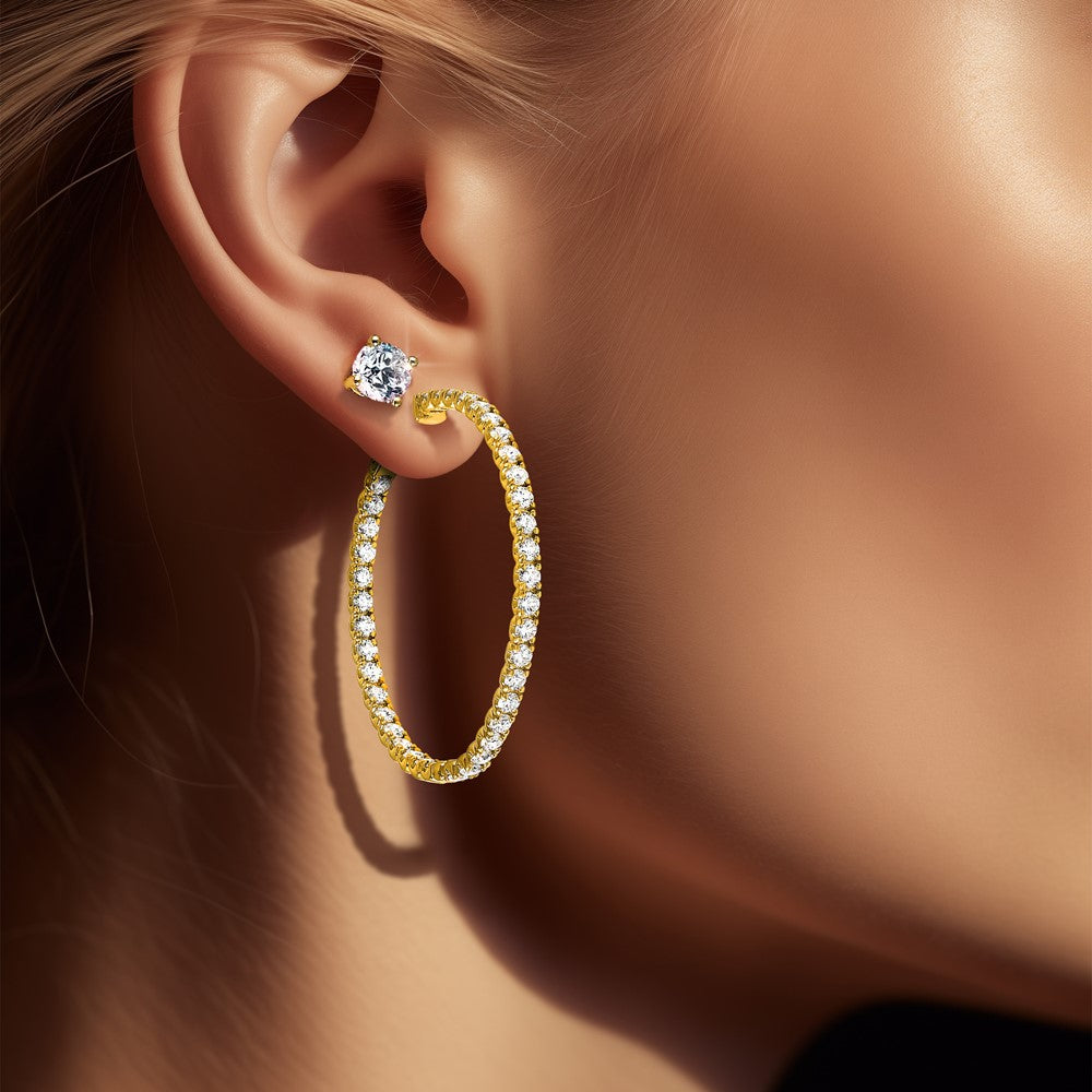 14k Yellow Gold 7 1/4 Ct. Lab Grown Diamond VS/SI+ G+ Round In and Out Safety Clasp Hoop Earrings