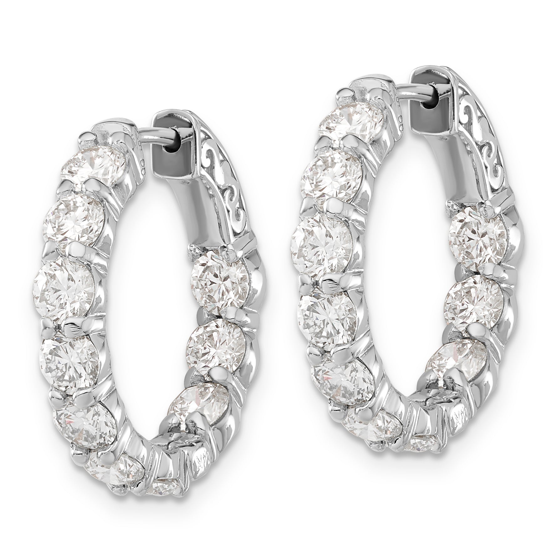 14K White Gold 4 1/3 Carat Lab Grown Diamond Vs/Si+ G+ Round Complete Safety Clasp Hoop Earrings