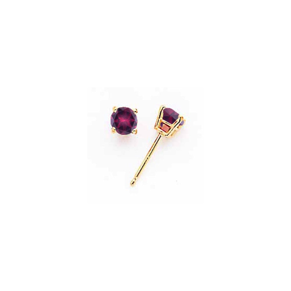 14K Yellow Gold 4mm Rhodolite Garnet Earring