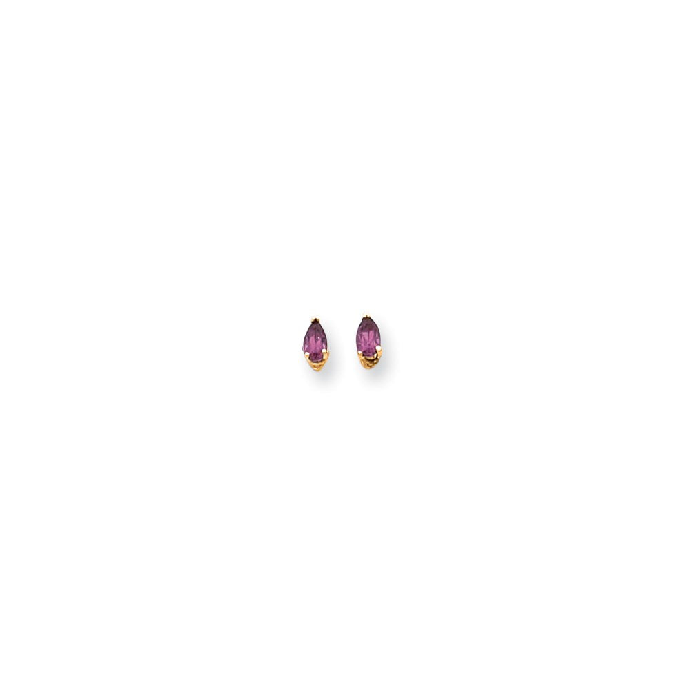 14K Yellow Gold 5X3mm Pear Rhodolite Garnet Earring