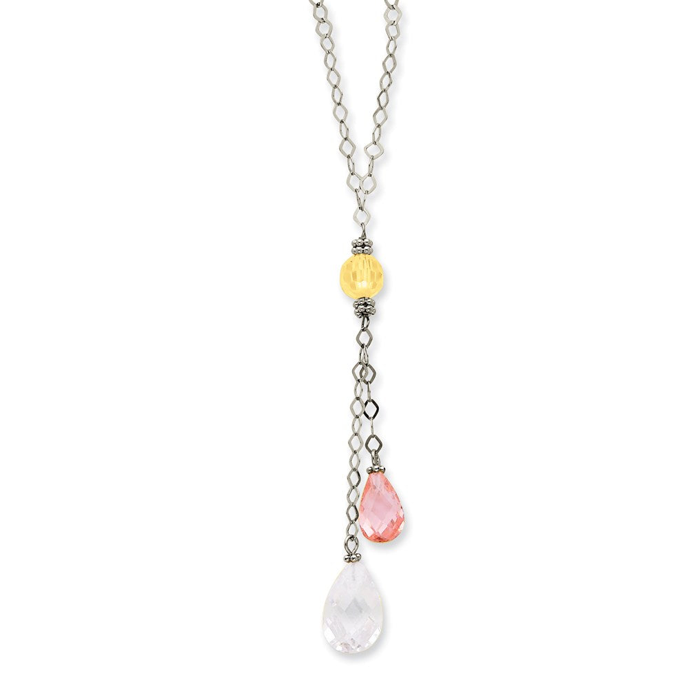 14K White Gold Wg Clear & Pink Cz Necklace