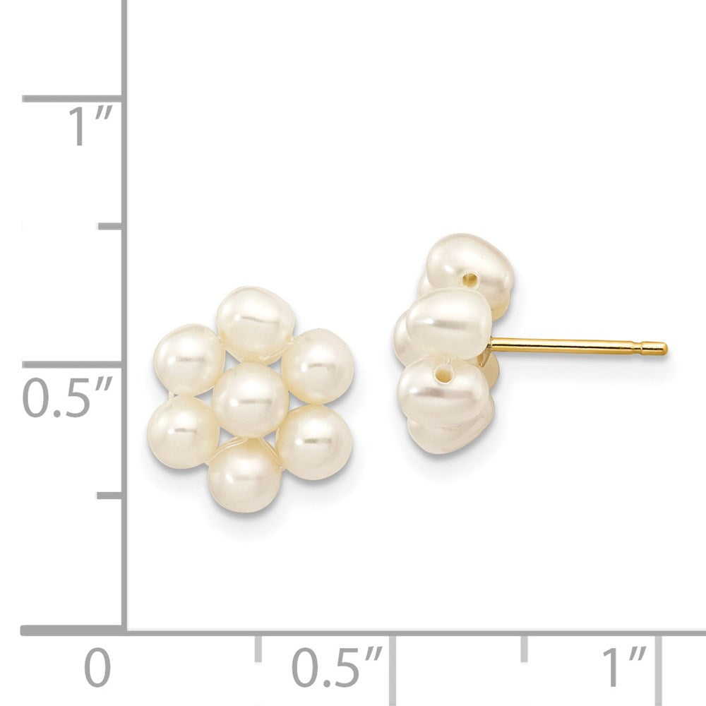 14K Yellow Gold 3 4mm White Egg Freshwater Cultured Pearl Flower Earrings