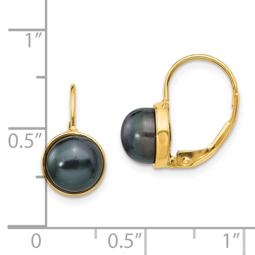 14K Yellow Gold 6 7mm Black Button Freshwater Cultured Pearl Leverback Earrings