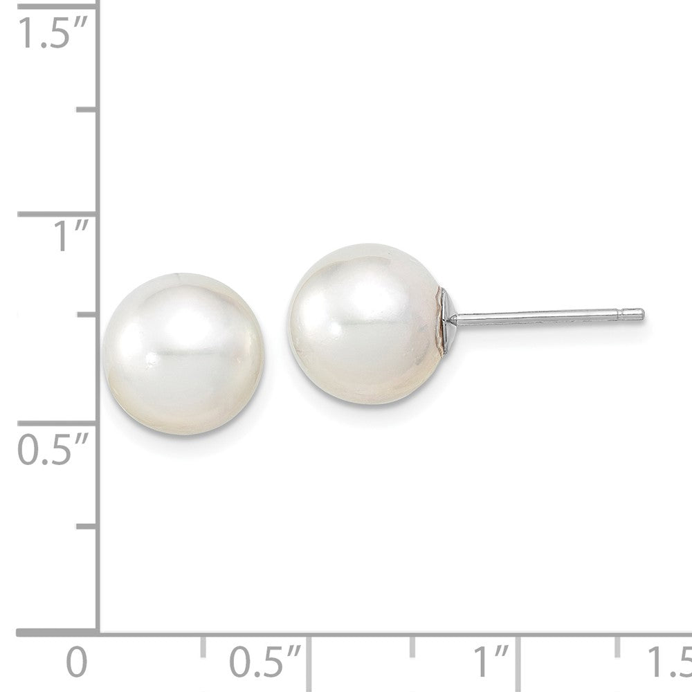 14K White Gold 9 10mm Round South Sea Saltwater Cultured Pearl Post Earrings