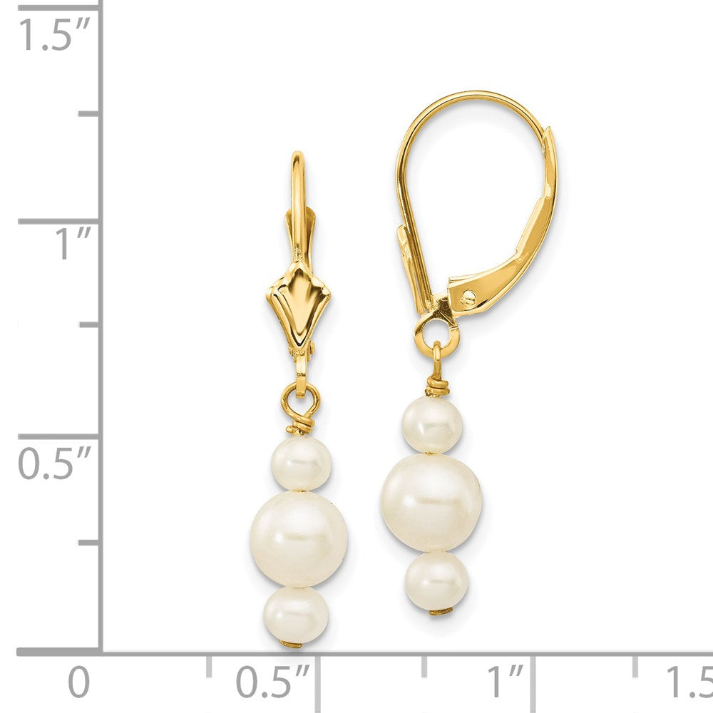 14K Yellow Gold 3 3.5mm And 5 5.5mm White Semi Round Freshwater Cultured Pearl Dangle Leverback Earrings