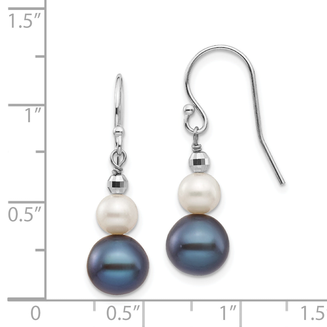 14K White Gold 6 9mm Black And Semi Round Freshwater Cultured Pearl Graduated Dangle Earrings