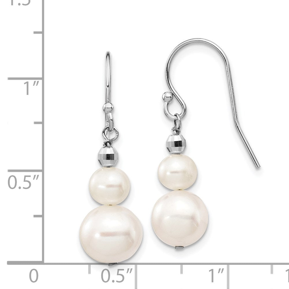 14K White Gold 6 9mm Semi Round Freshwater Cultured Pearl Graduated Dangle Earrings