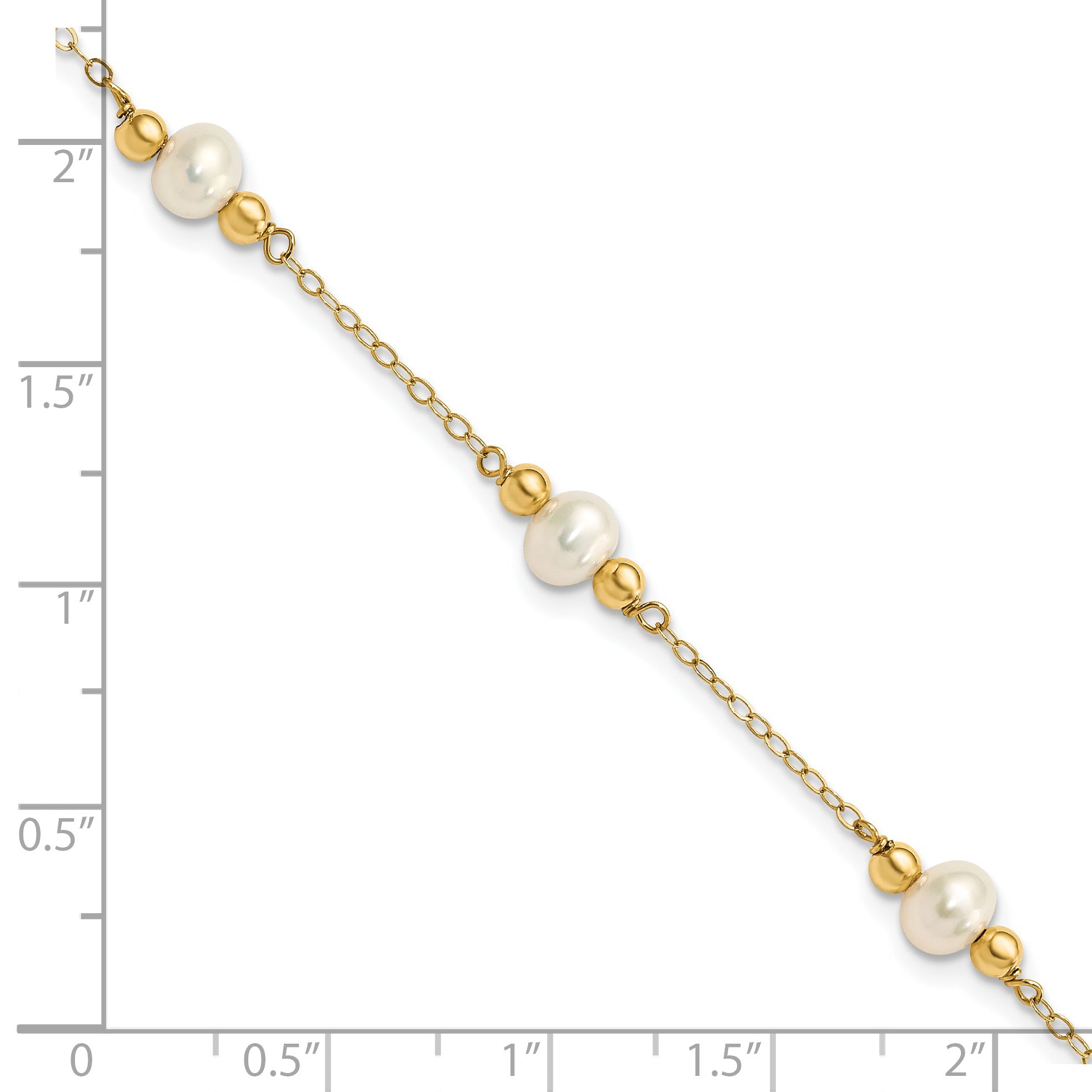 14K Yellow Gold 5 6mm White Near Round Freshwater Cultured Pearl Beaded Station 7.5 Inch Bracelet