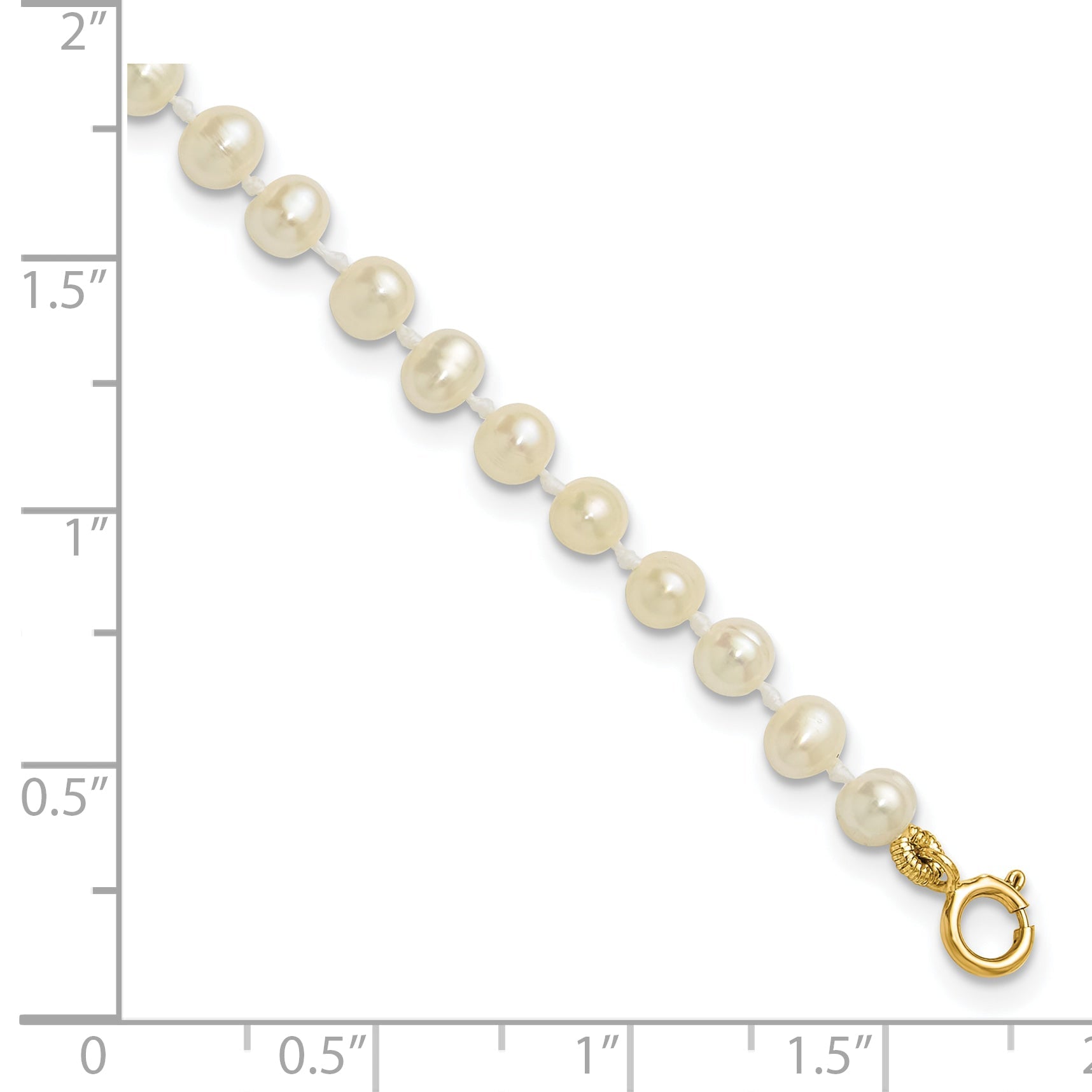 14K Yellow Gold 3 4mm White Semi Round Freshwater Cultured Pearl 4 Inch Bracelet