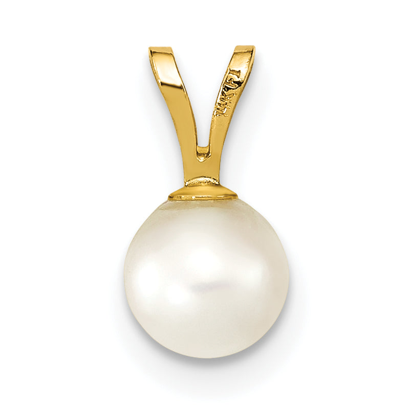 14k Yellow Gold 14k 5-6mm White Round Akoya Saltwater Cultured Pearl Pendant