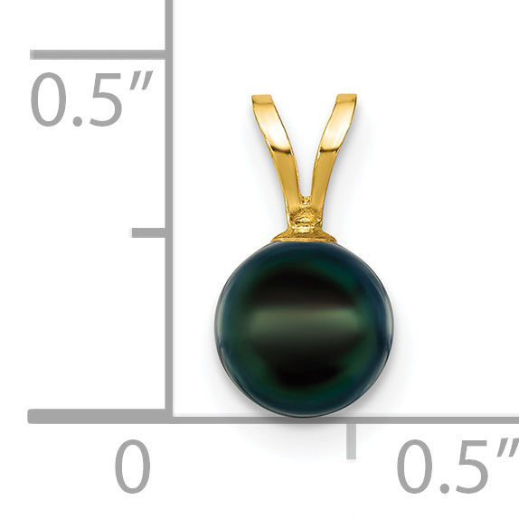 14k Yellow Gold 14k 6-7mm Black Round Akoya Saltwater Cultured Pearl Pendant