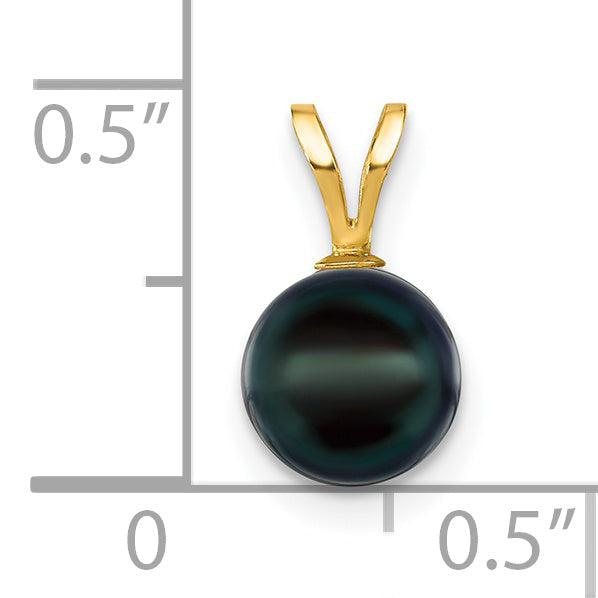 14k Yellow Gold 14k 7-8mm Black Round Akoya Saltwater Cultured Pearl Pendant
