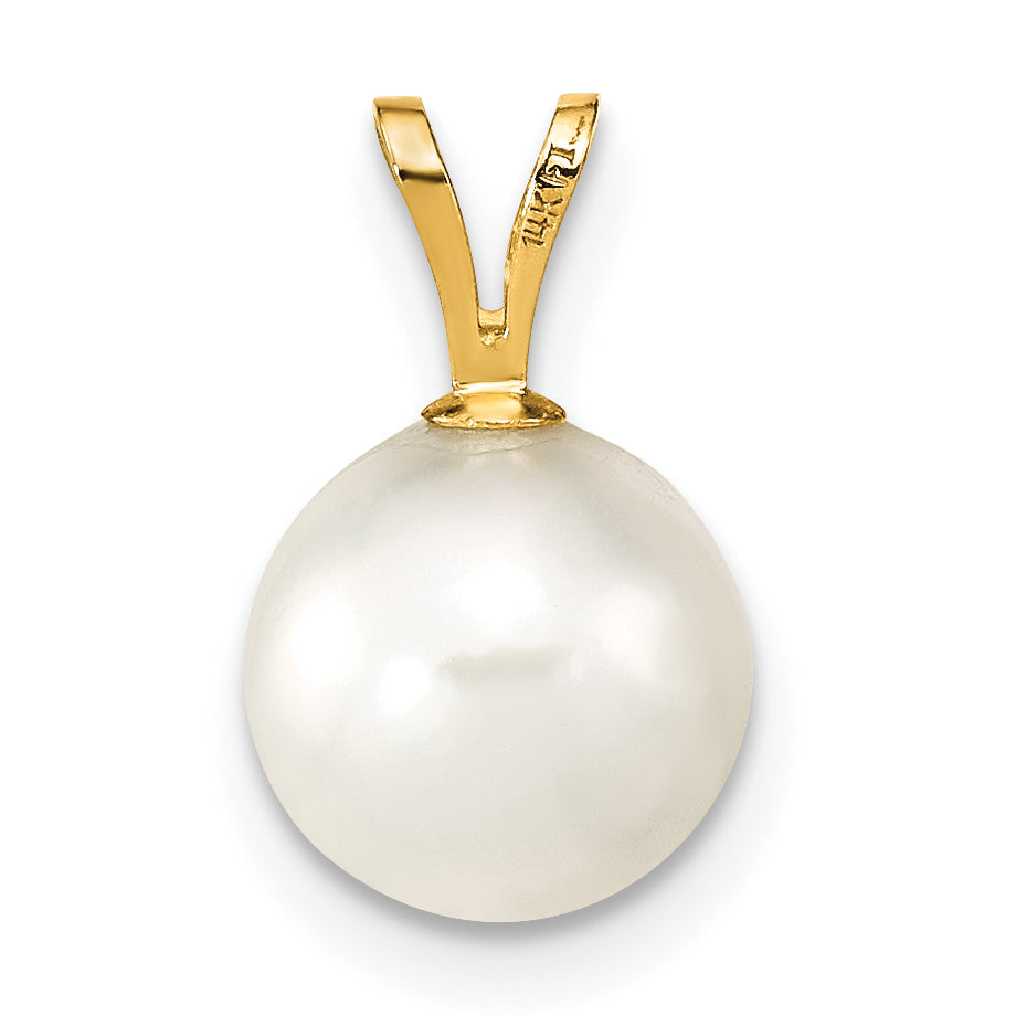 14k Yellow Gold 14k 8-9mm White Round Akoya Saltwater Cultured Pearl Pendant