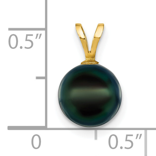 14k Yellow Gold 14k 8-9mm Black Round Akoya Saltwater Cultured Pearl Pendant