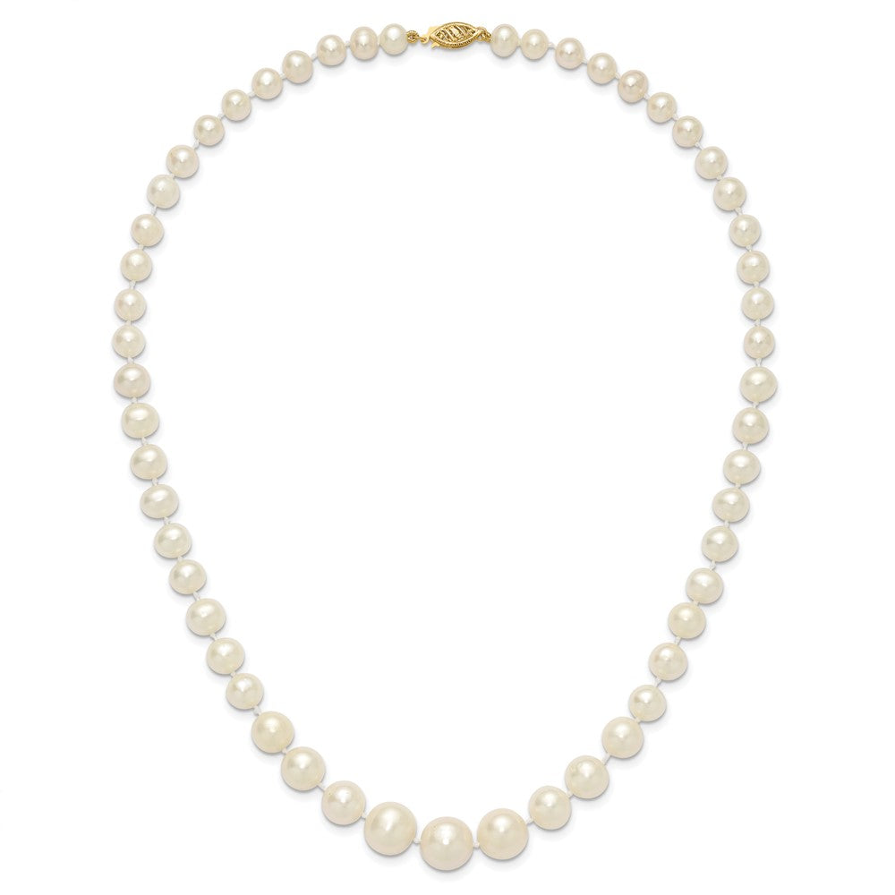 14K Yellow Gold 7 11mm White Freshwater Cultured Pearl Graduated 18 Inch Necklace