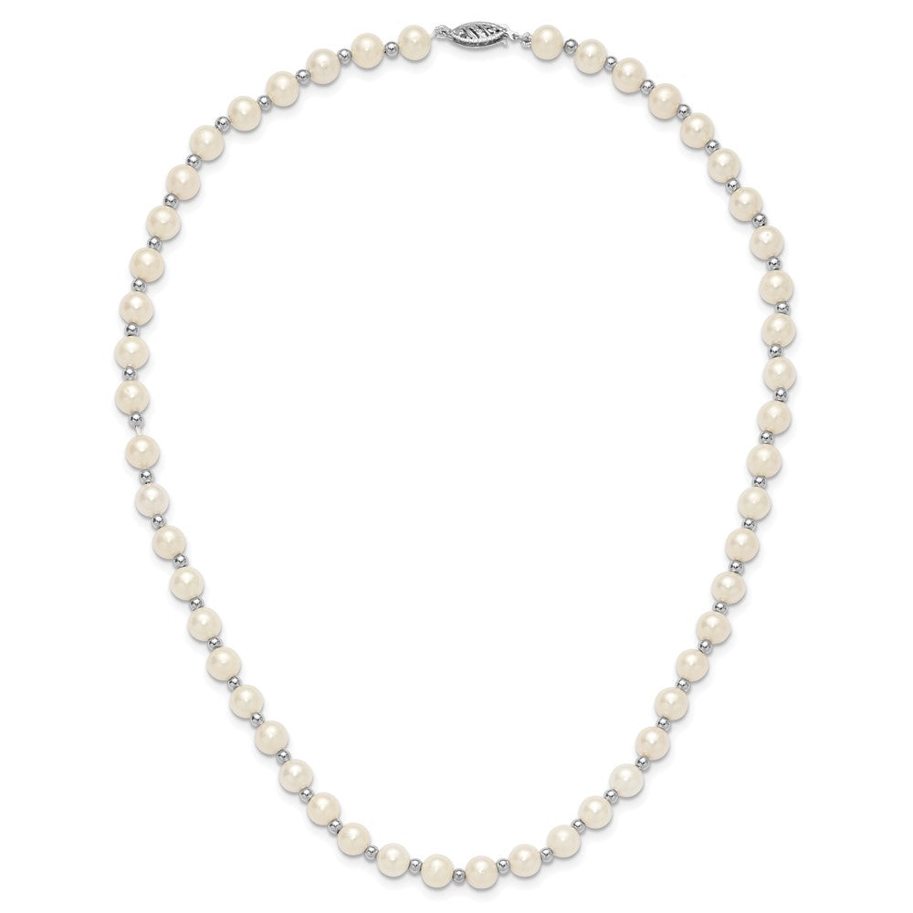 14K White Gold 6 7mm Near Round Freshwater Cultured Pearl Beaded 18 Inch Necklace
