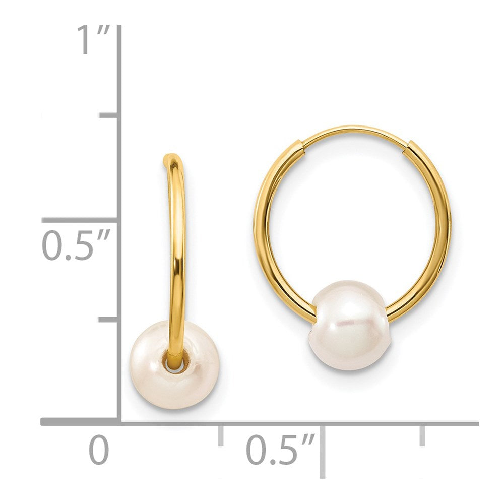 14K Yellow Gold 5 6mm White Semi Round Freshwater Cultured Pearl Endless Hoop Earrings