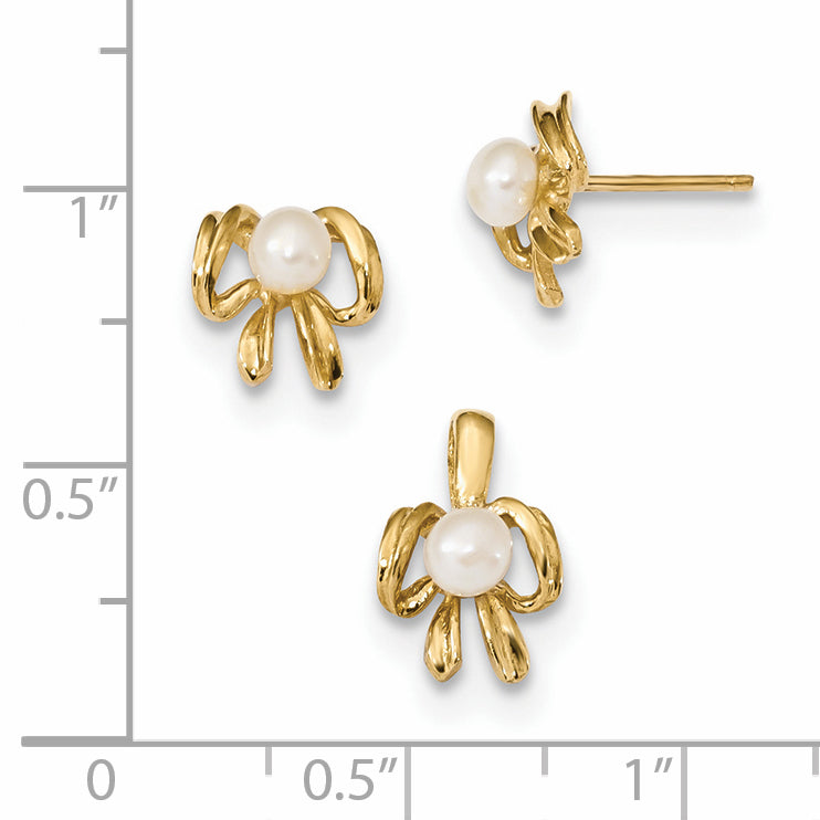 14k Yellow Gold 14k Children's 4-5mm White FWC Pearl Pendant and Earring Set