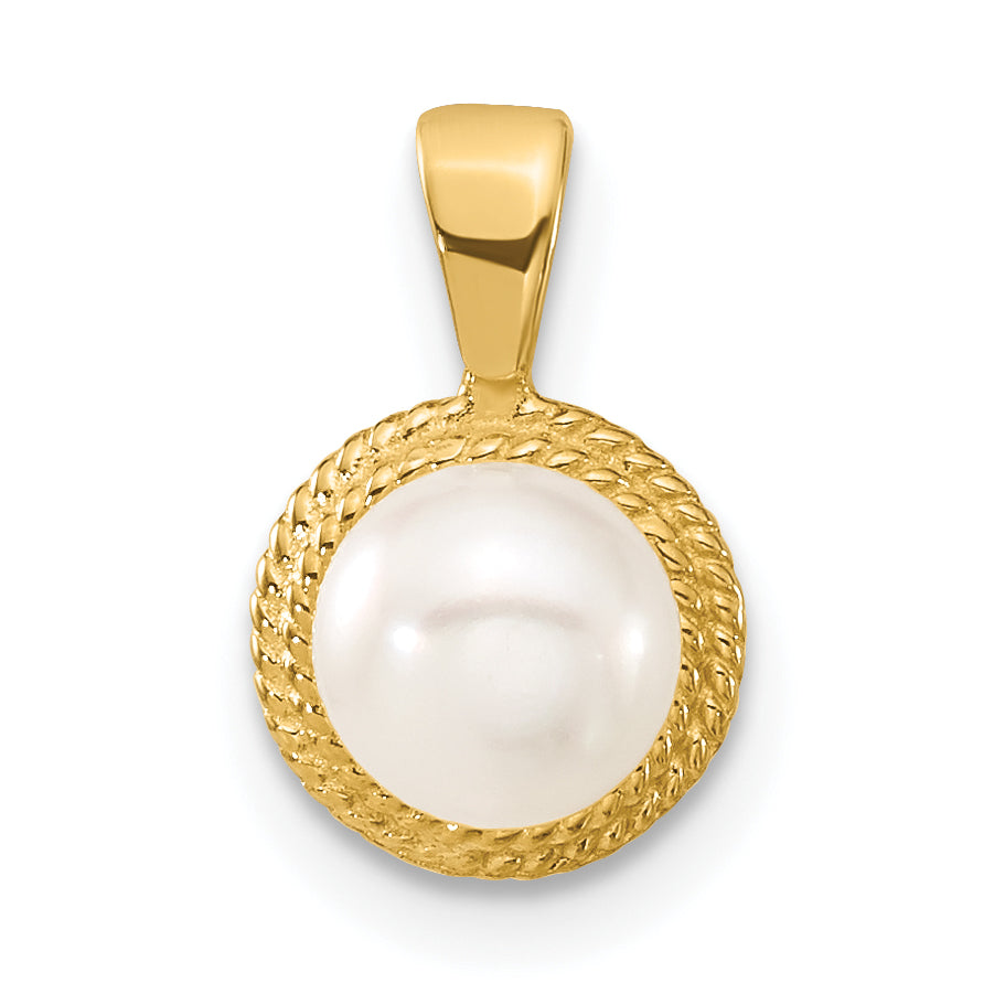 14k Yellow Gold 14k 5-6mm White Button Freshwater Cultured Pearl Post Earrings and Pendant Set