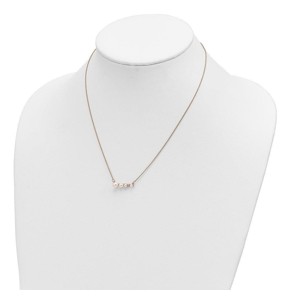 14K Yellow Gold Graduated White Round Freshwater Cultured Pearl And 0.01 Carat Diamond 17 Inch Necklace