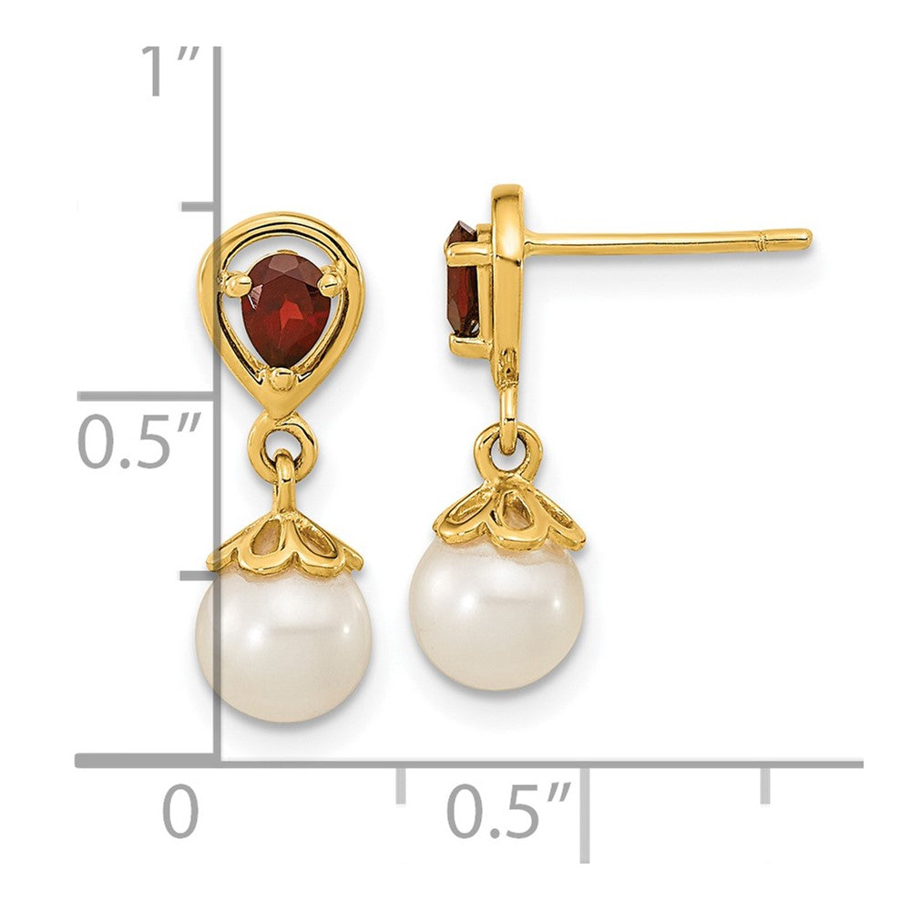 14K Yellow Gold 6 7mm Fwc Pearl Mozambique Garnet Dangle Post Earrings
