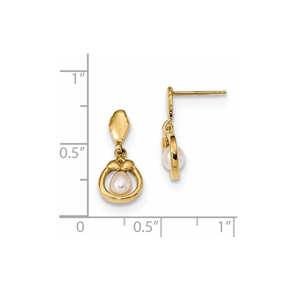 14K Yellow Gold 3 4mm White Freshwater Cultured Pearl Post Dangle Earrings