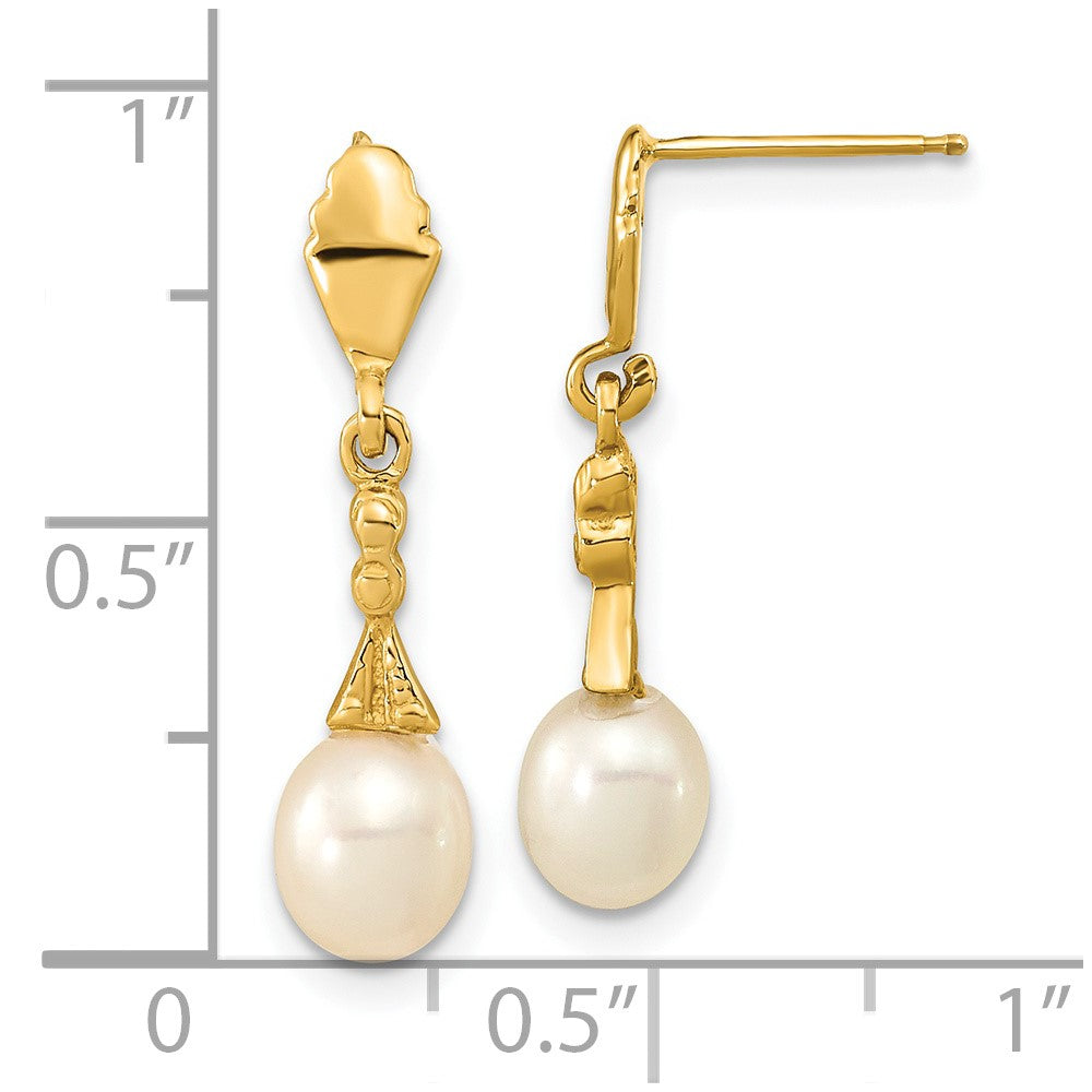 14K Yellow Gold 5 6mm White Teardrop Freshwater Cultured Pearl Post Dangle Earrings