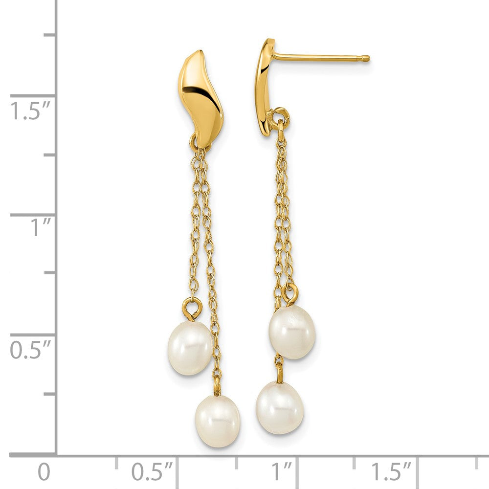 14K Yellow Gold 4 5mm White Rice Freshwater Cultured Pearl Post Dangle Earrings