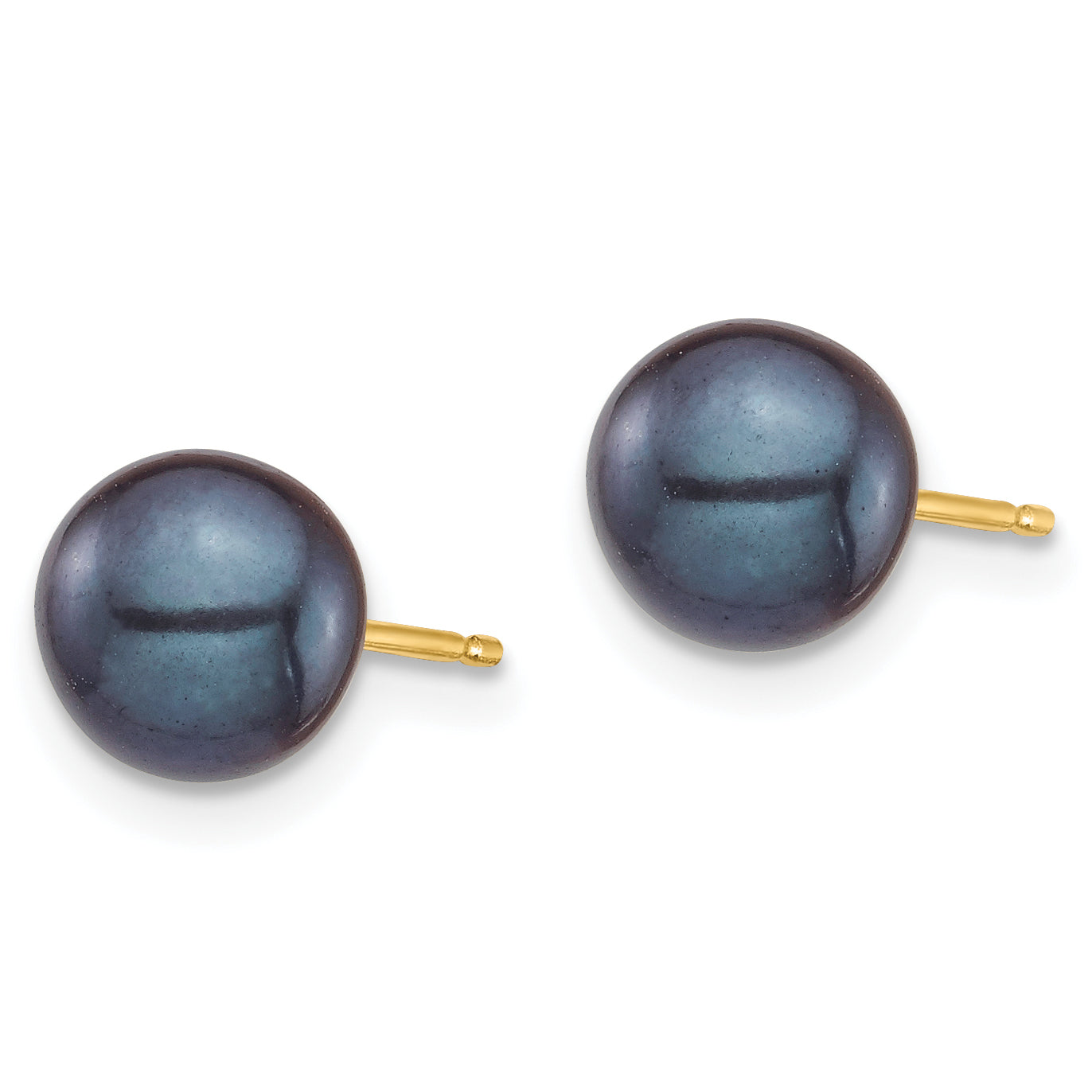 14K Yellow Gold 6 7mm Black And White Round Freshwater Cultured Pearl 2 Pair Stud Post Earrings Set