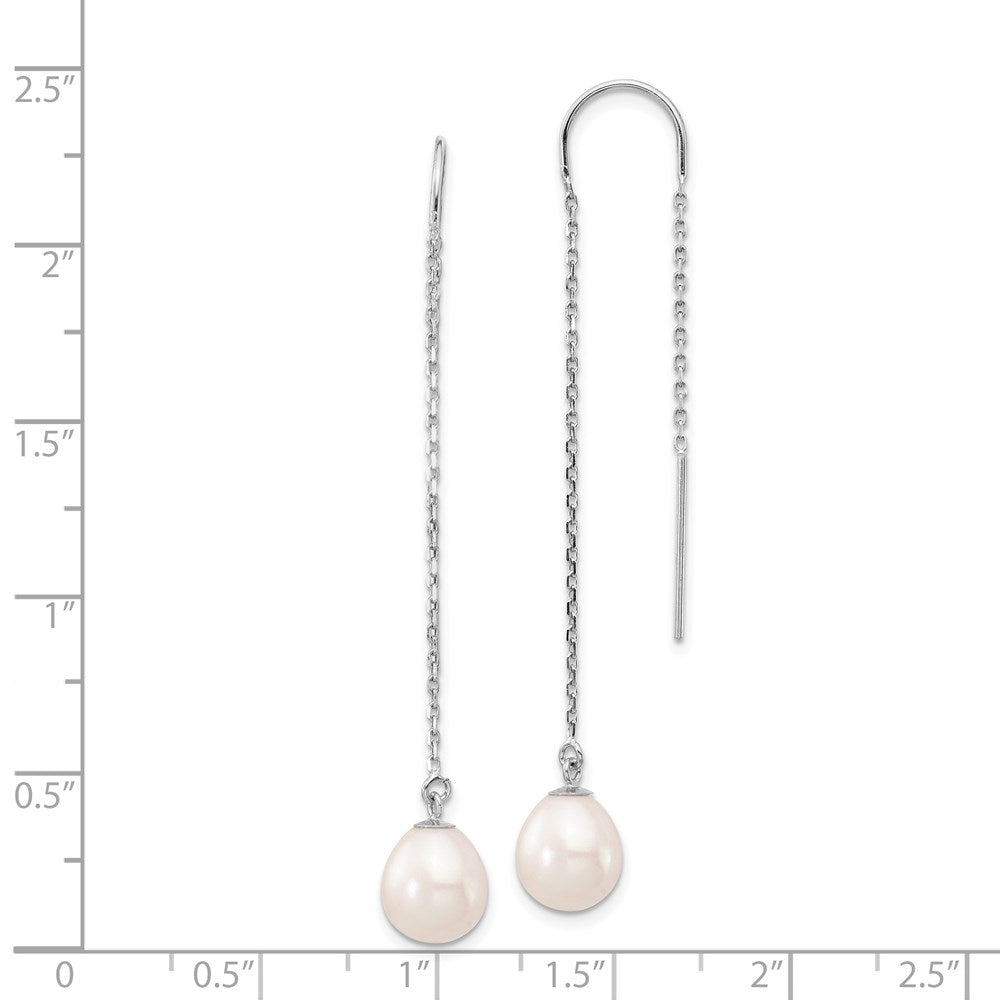 14K White Gold 7 8mm Teardrop Freshwater Cultured Pearl Threader Earrings