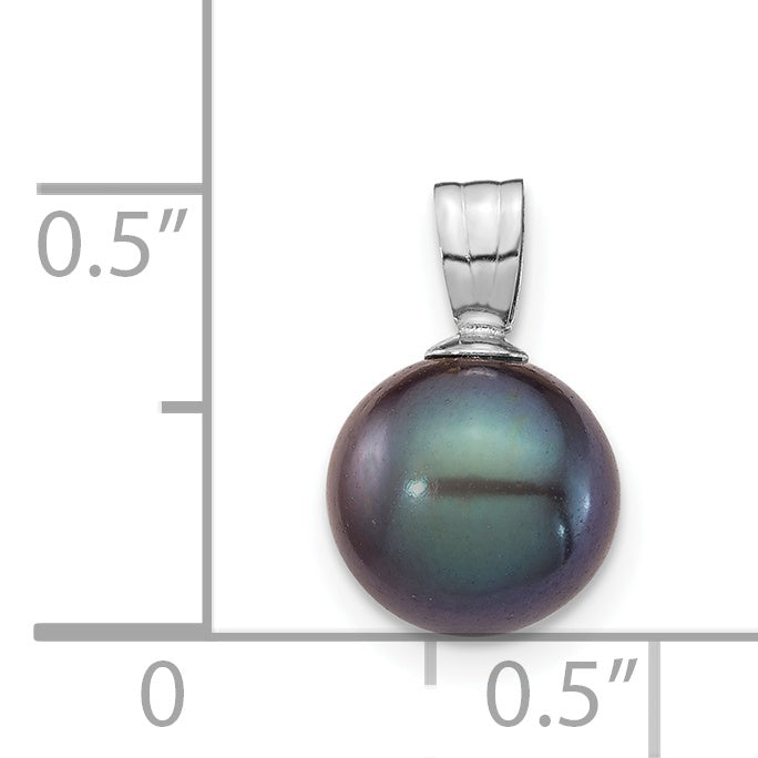 14k White Gold 14K White Gold 8-9mm Black Round Freshwater Cultured Pearl Pendant