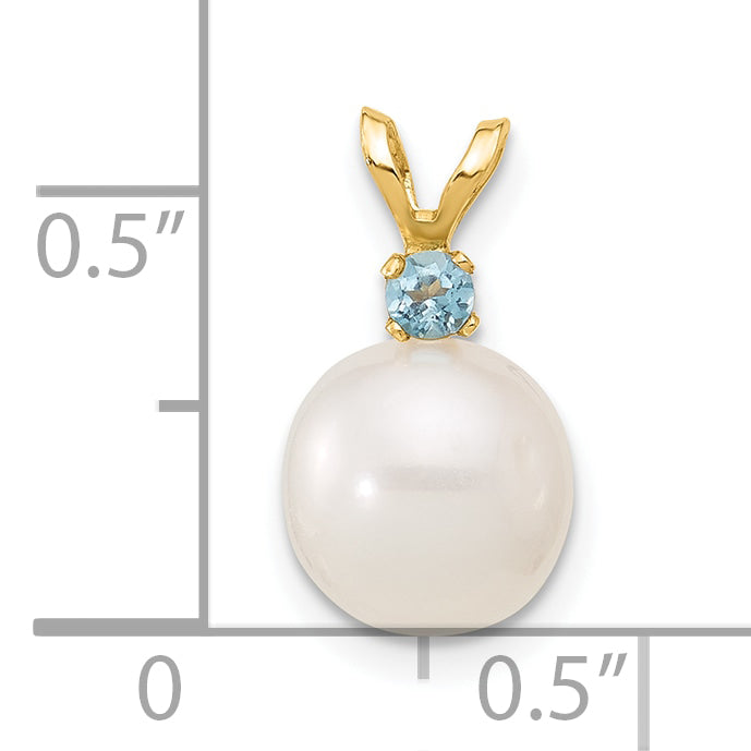 14k Yellow Gold 14k 8-8.5mm White Round Freshwater Cultured Pearl and .09BT Blue Topaz Pendant