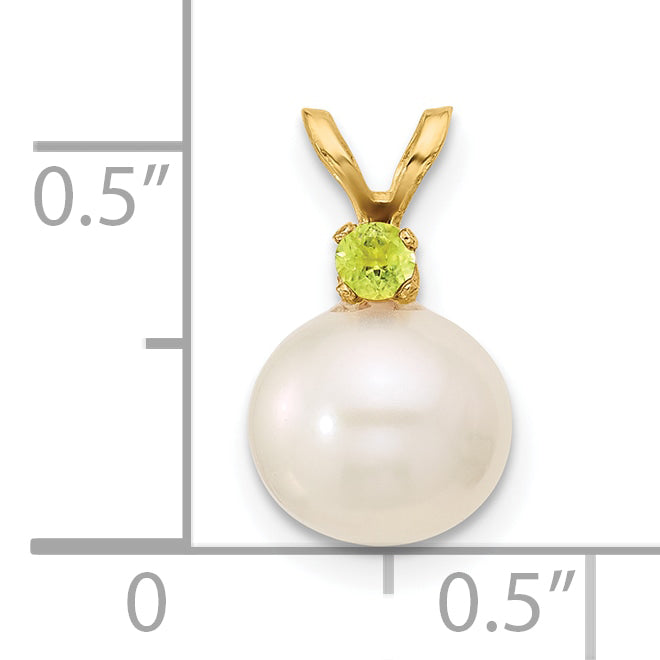 14k Yellow Gold 14k 8-8.5mm White Round Freshwater Cultured Pearl and .07PE Peridot Pendant