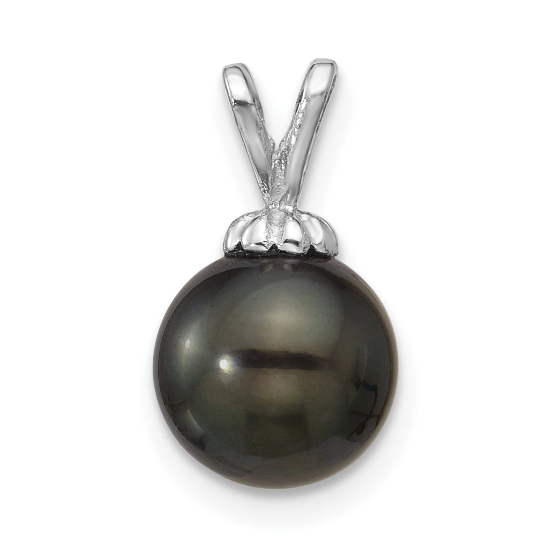 14k White Gold 14k White Gold 8-9mm Round Black Tahitian Saltwater Cultured Pearl Pendant
