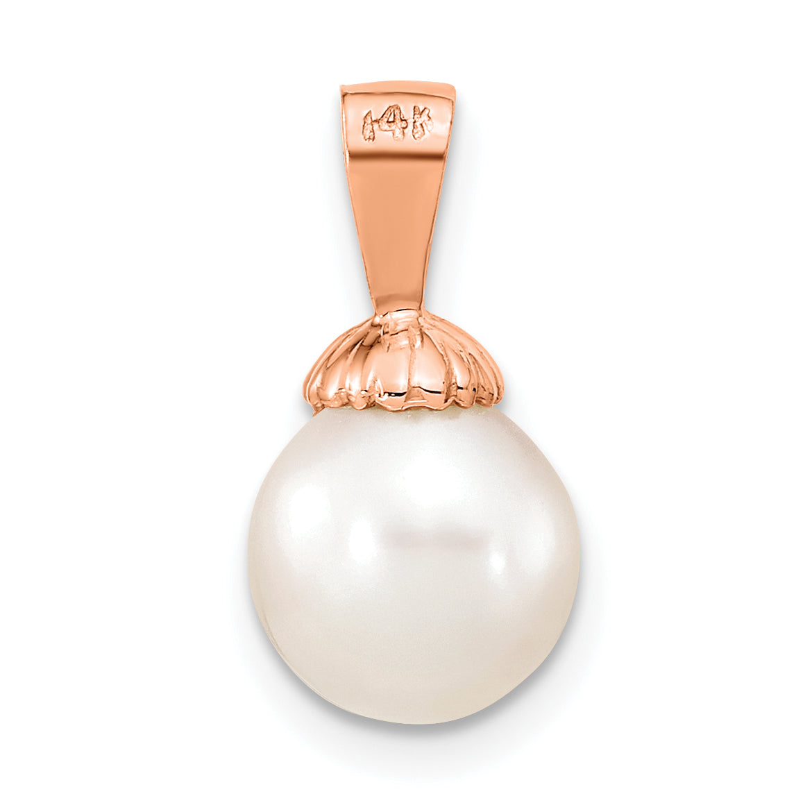 14k Rose Gold 14K Rose Gold 8-9mm White Round Freshwater Cultured Pearl Pendant