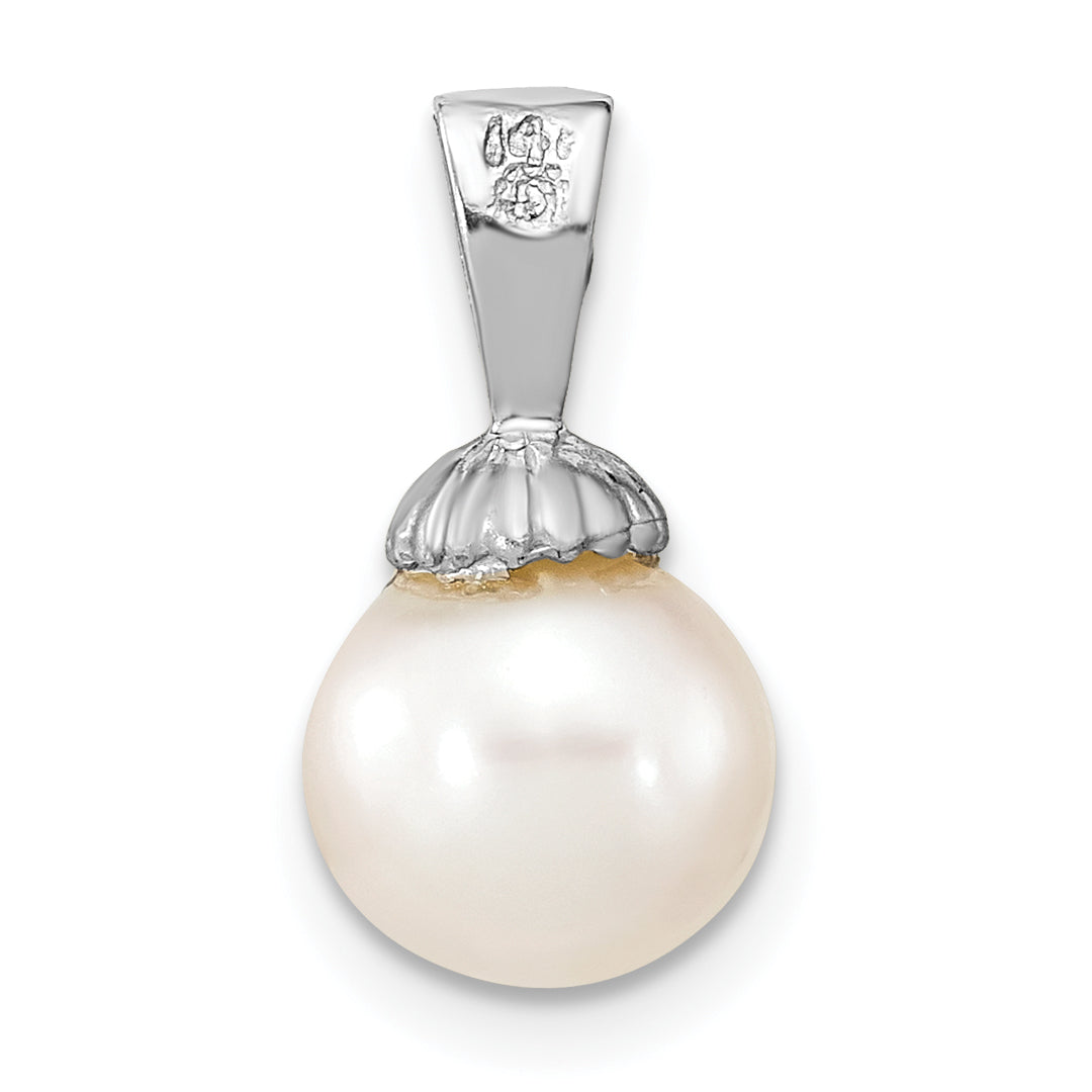 14k White Gold 14K White Gold 8-9mm White Round Freshwater Cultured Pearl Pendant