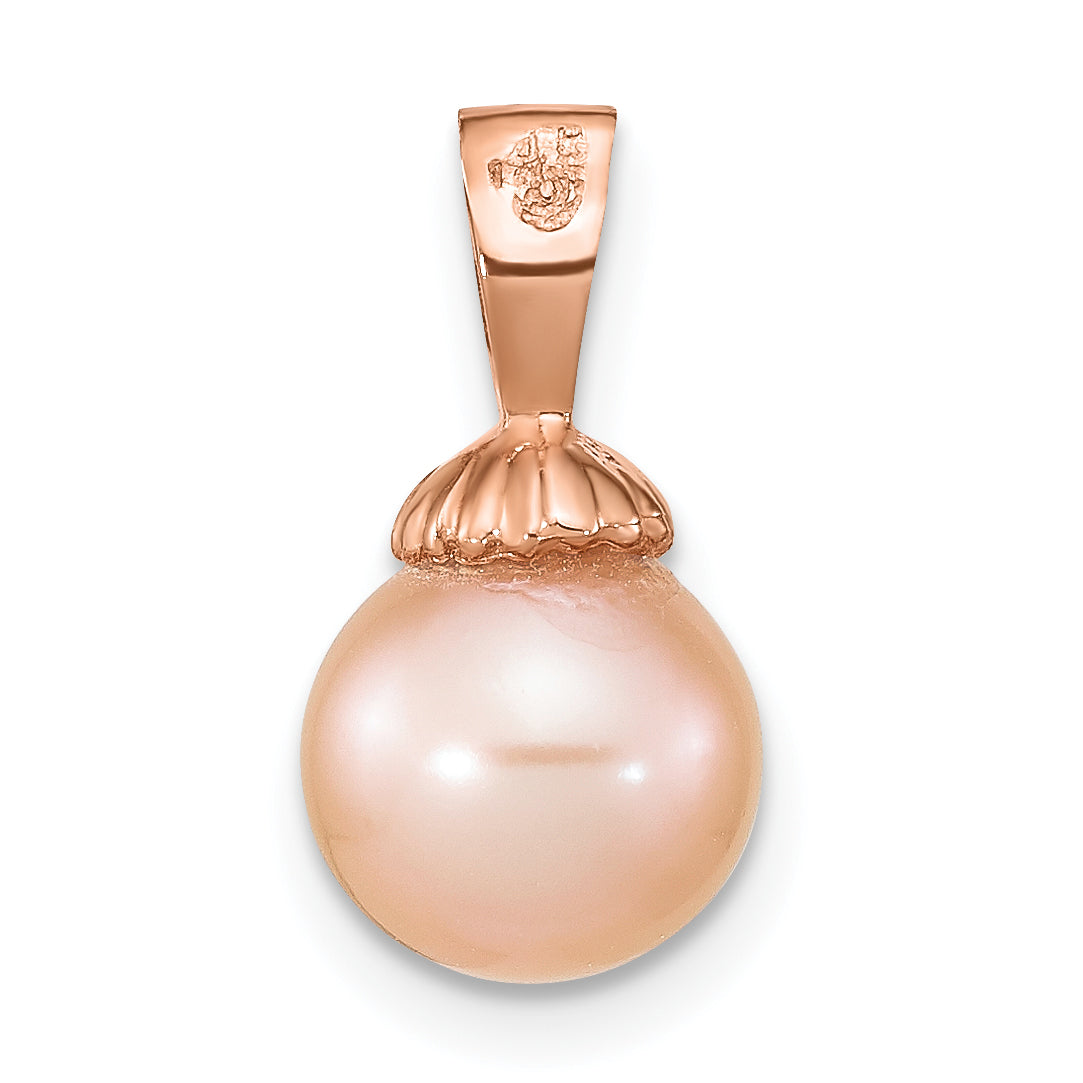 14k Rose Gold 14k Rose Gold 8-9mm Pink Round Freshwater Cultured Pearl Pendant