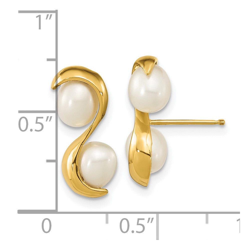 14K Yellow Gold 4 5mm White Rice Freshwater Cultured Pearl Post Earrings