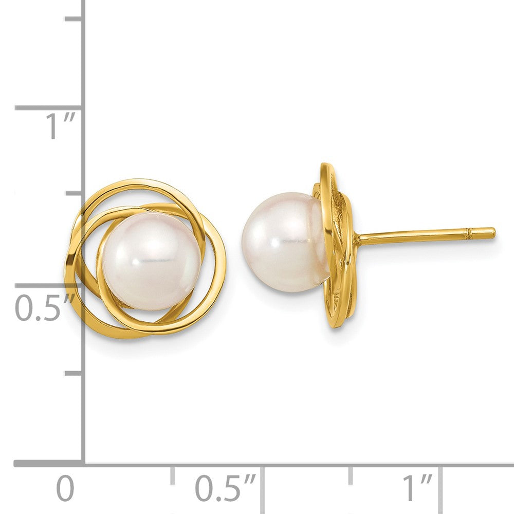14K Yellow Gold 6 7mm White Round Akoya Saltwater Cultured Pearl Post Earrings