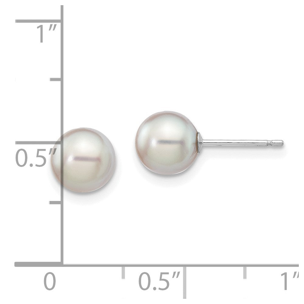 14K White Gold 6 7mm Grey Round Akoya Saltwater Cultured Pearl Post Earrings