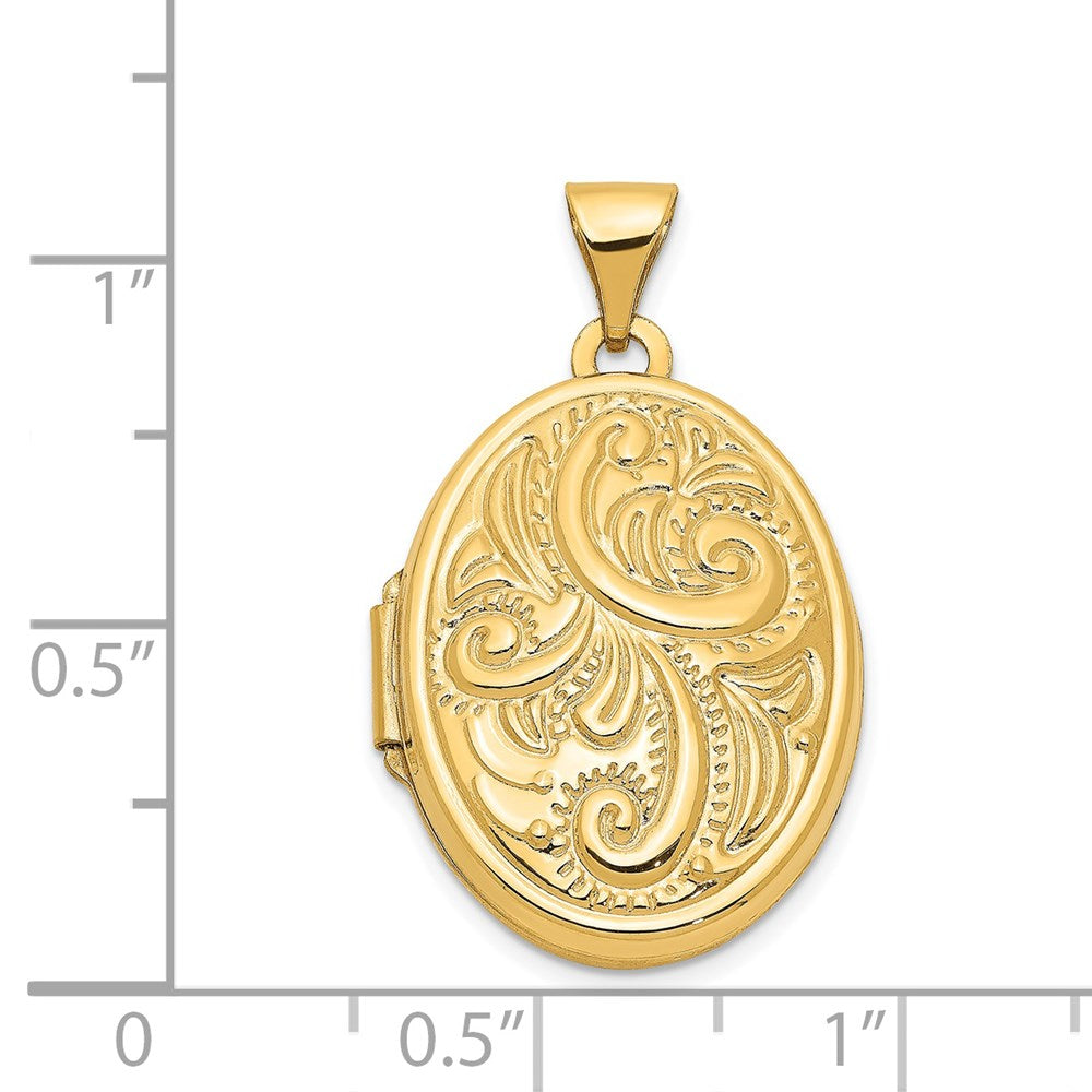 14k Yellow Gold 14k Domed Scroll Design Oval Locket
