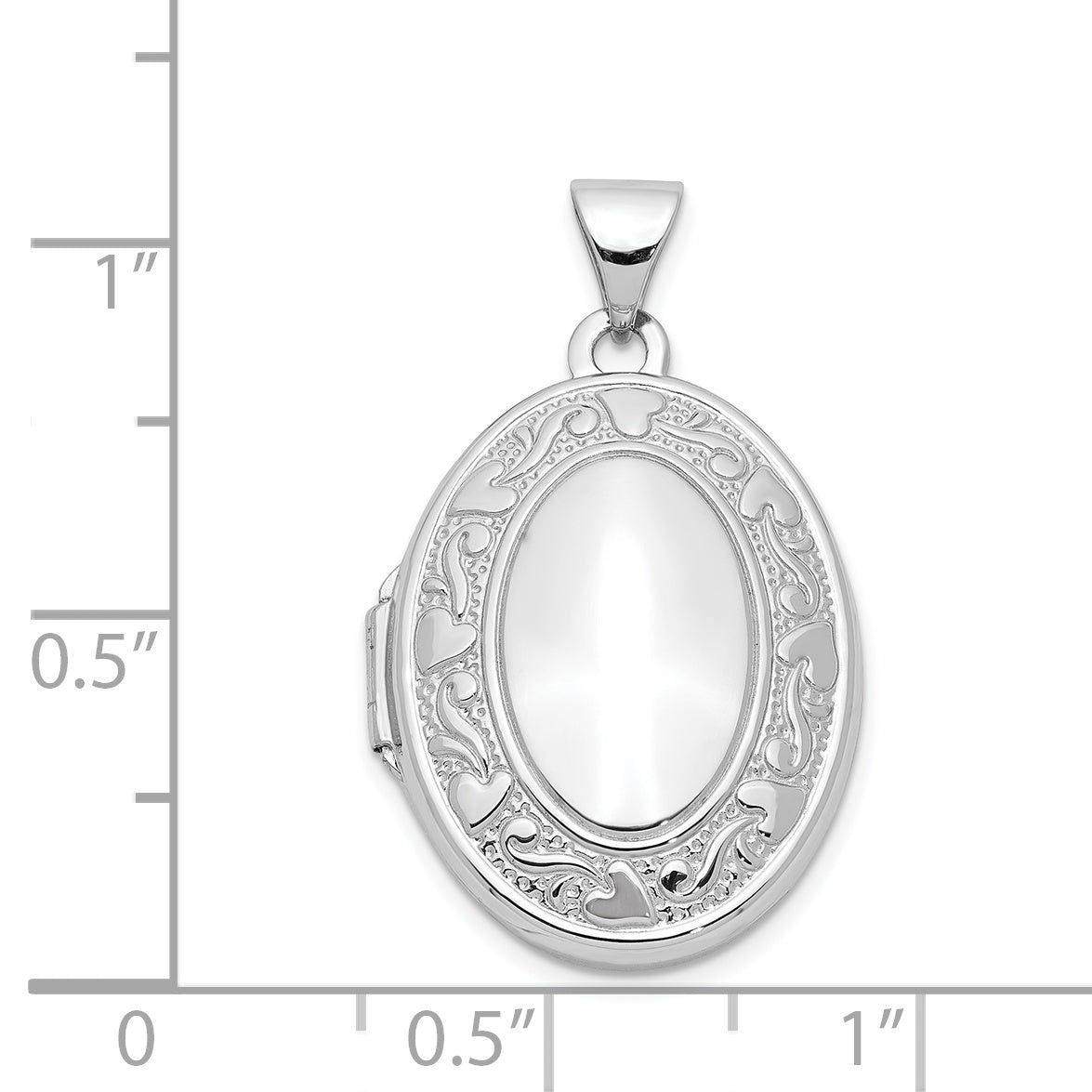 14k White Gold 14k White Gold Heart and Scroll Border Oval Locket