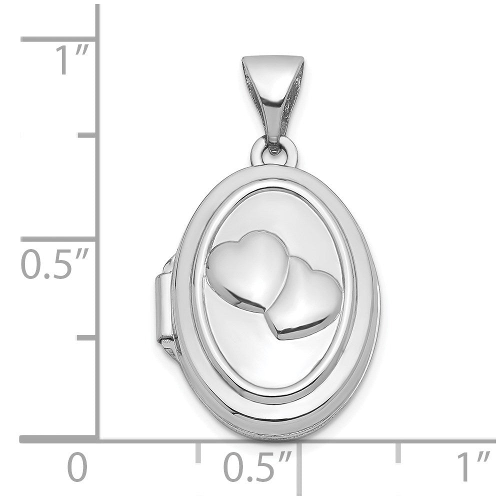 14k White Gold 14k White Gold 17mm Double Hearts Oval Locket