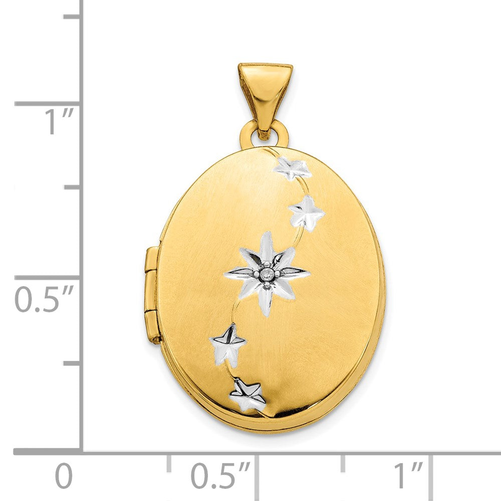 14k Yellow & Rhodium 14ky w/ White Rhodium Brushed/Polished Diamond Stars Oval Locket