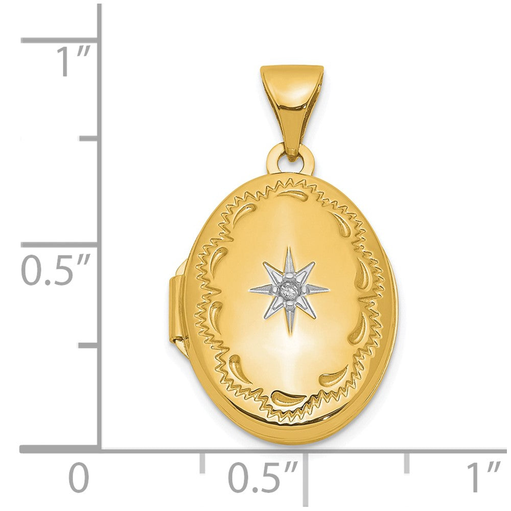 14k Yellow Gold 14ky Polished Diamond Oval Locket