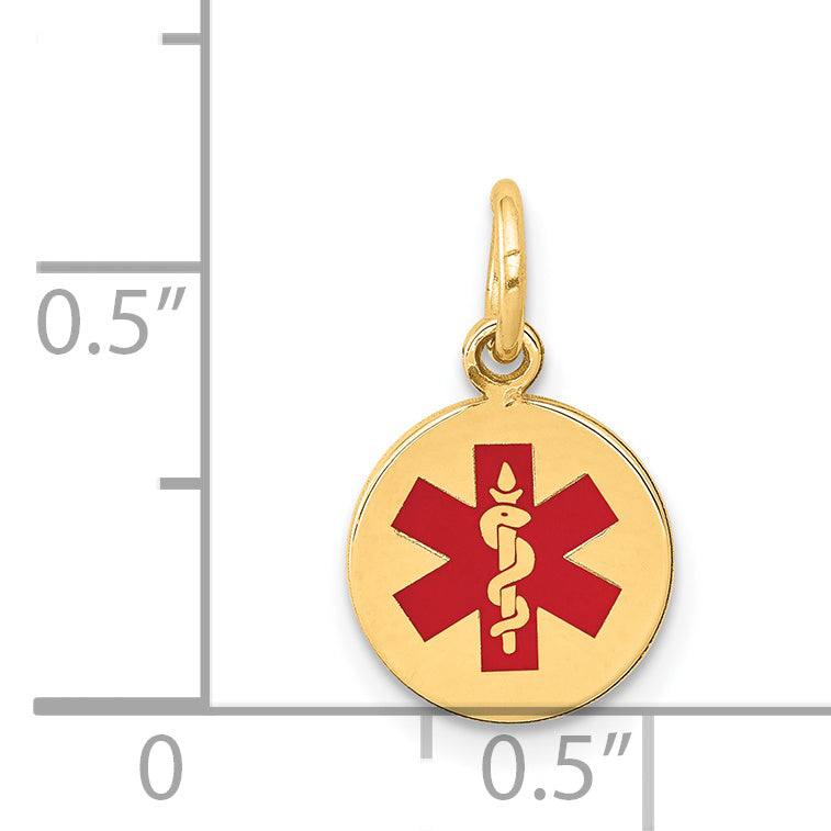 14k Yellow Gold 14k Red Enamel Medical Jewelry Pendant