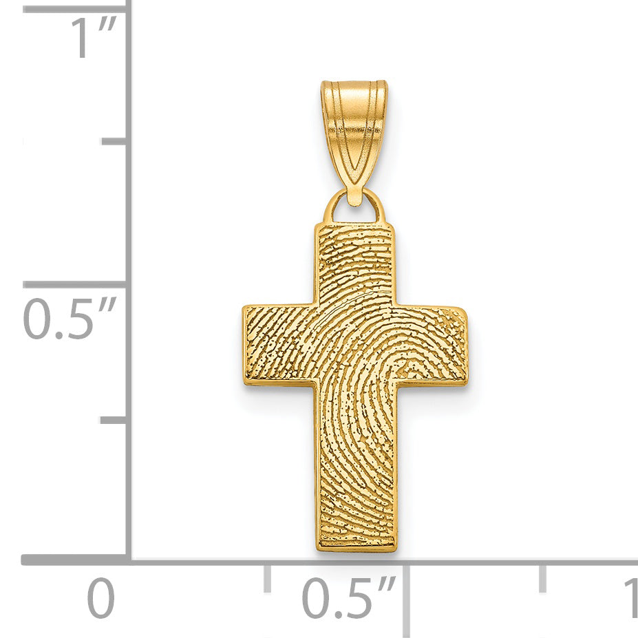 14K Yellow Gold Small Cross Fingerprint Pendant