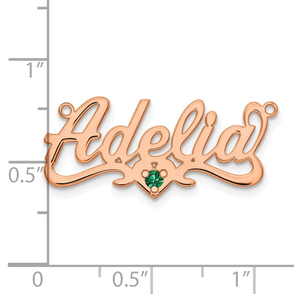 Rose Plated Sterling Silver/Rose Birthstone Heart Name Plate