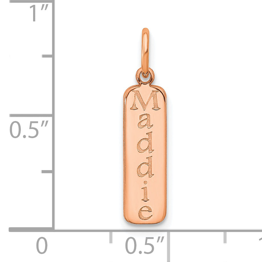 14K Rose Gold Block Font Name Bar Charm